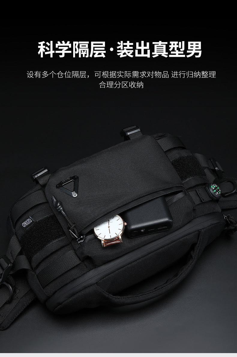 OZUKO Men's Waist Bag Waterproof High-End Crossbody Bag Chest Bag Tactical Trendy Portable Functional Travel Bag