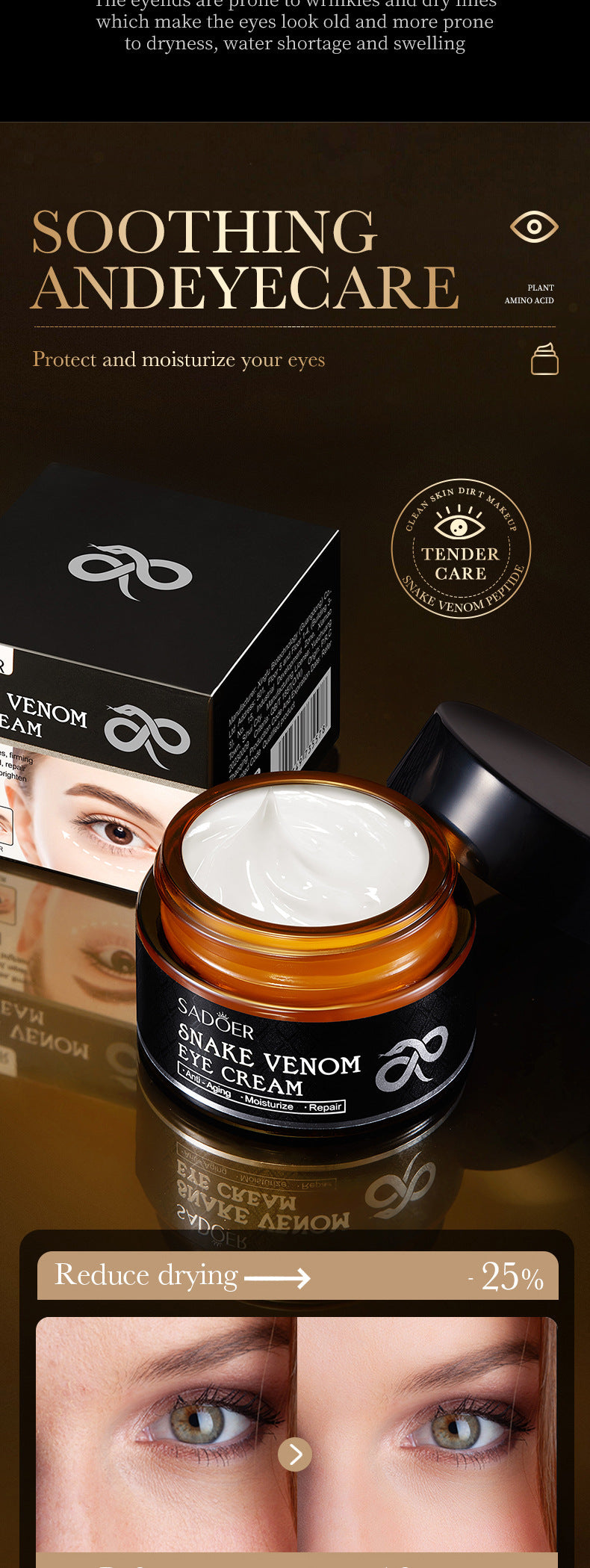 Full English Snake Venom Peptide Eye Cream SADOER Hydrating and Moisturizing Improves Dark Circles, Eye Bags, and Eye Wrinkles  Wholesale