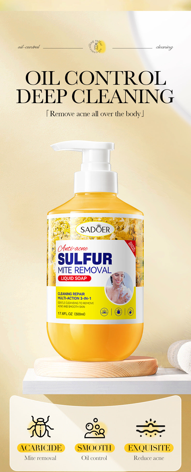 Full English Sulfur Mite Removal Body Wash SADOER Clean body hydrating moisturizing body wash  wholesale