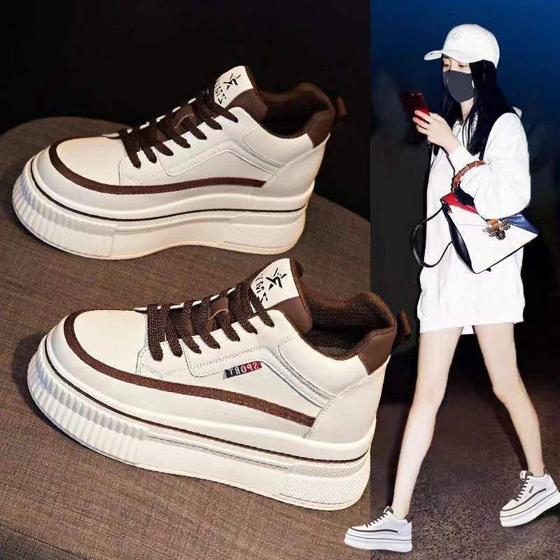 Campus Style Height Increasing Shoes for Women, Spring and Autumn New Slimming Wedge White Slip-On Casual Shoes