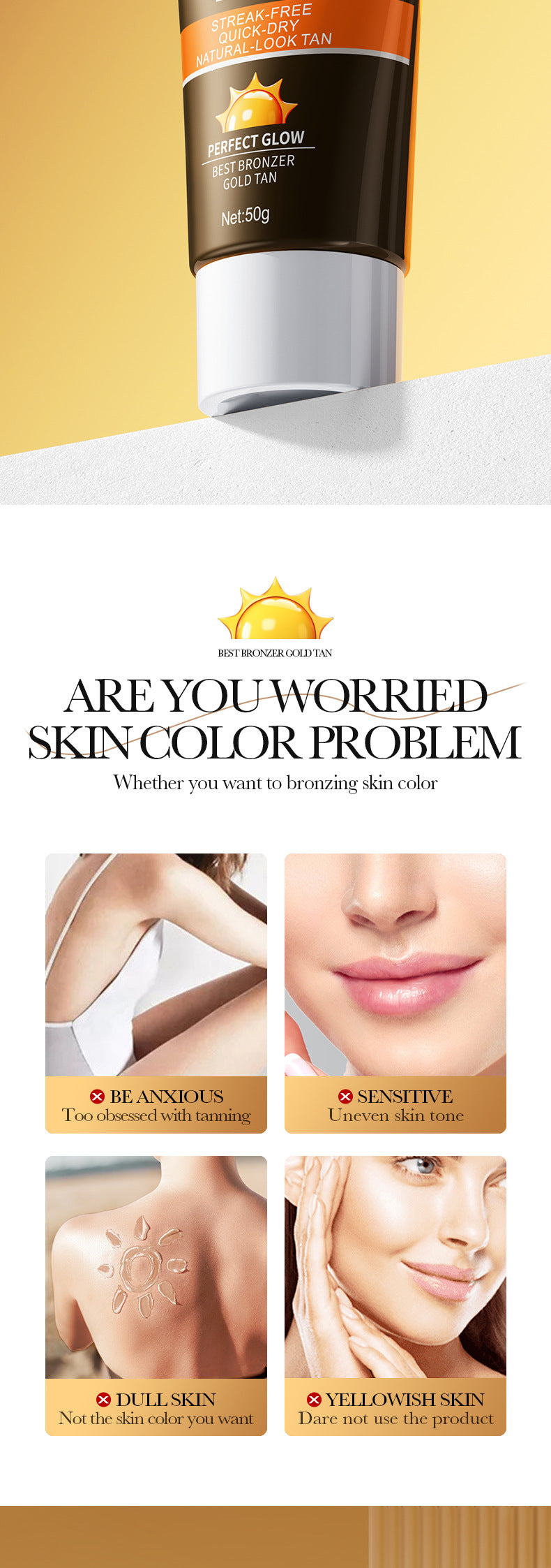 Tanning Cream50g SADOER Natural Darkening Bronze Wheat Color Tanning Cream Cross-Border Wholesale