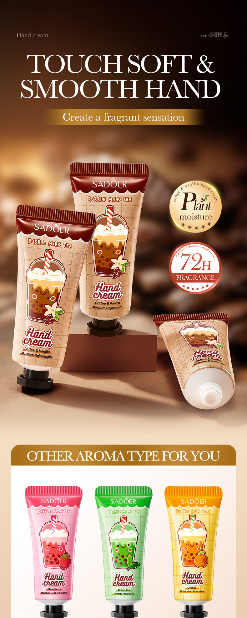 Full English Coffee Vanilla Hand Cream SADOER Autumn and winter anti-chapped skin rejuvenating hand cream  wholesale