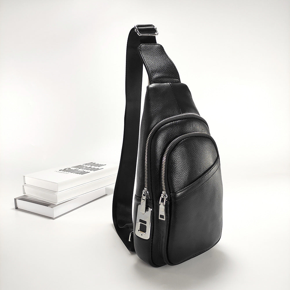 Anti-theft Fingerprint Lock Bag Top Layer Cowhide Men's Single Shoulder Crossbody Bag Multifunctional Crossbody High-end Genuine Leather Chest Bag