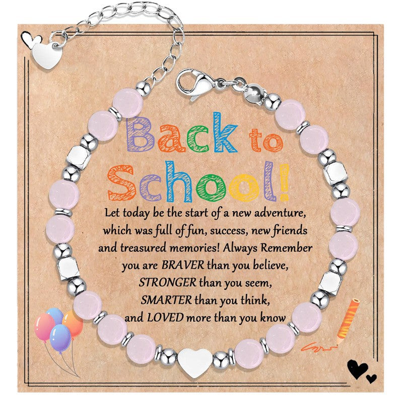 Purple Emperor Heart Spacer Bracelet Peach Heart Stainless Steel Bracelet Natural Stone Pink Quartz Back-to-School Season Bracelet
