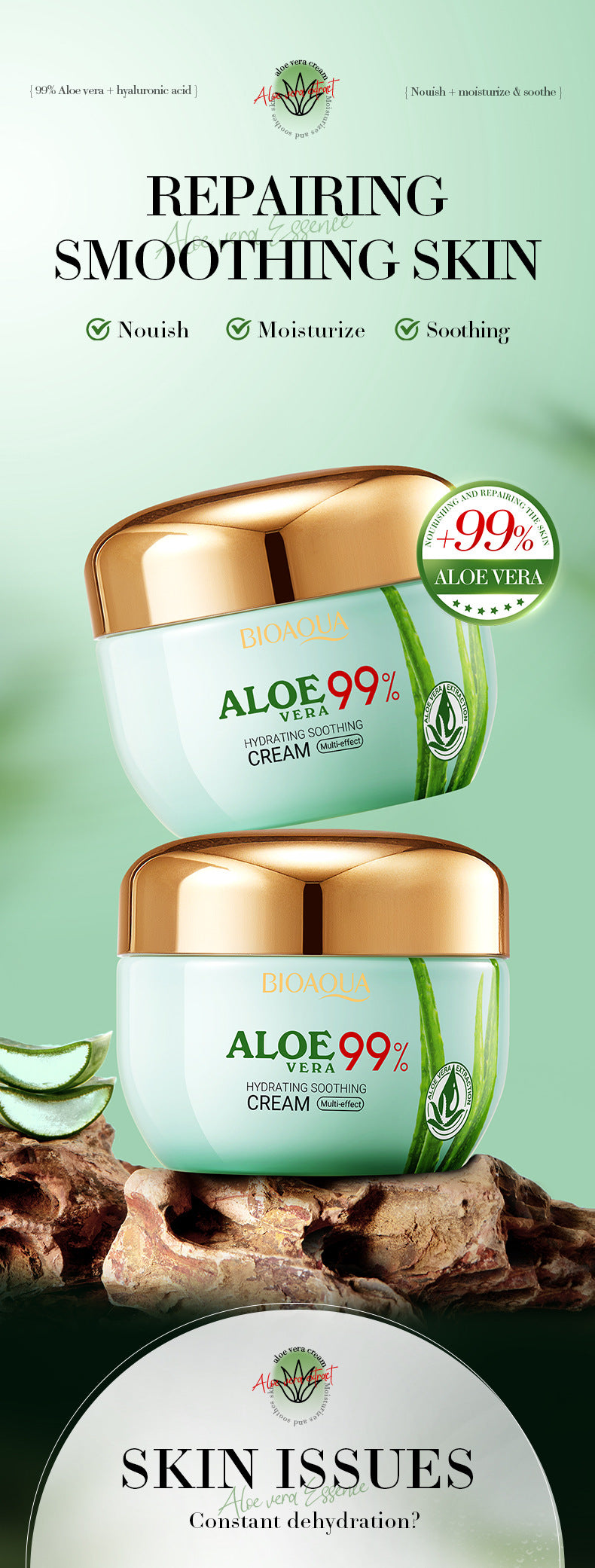 Aloe Vera Face Cream50g BIOAOUA Hydrating, soothing, and nourishing skin moisturizing cream for  foreign trade wholesale