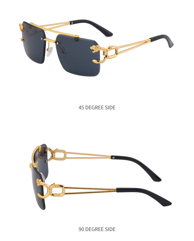 European and American Retro Double Bridge Sunglasses for Men Fashion Leopard Rimless Cut Edge Sunglasses for Women Wholesale shades