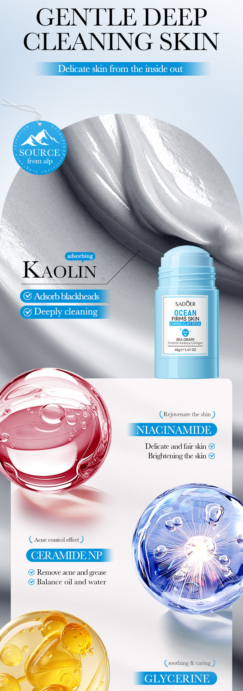 Marine Care Mud Mask Stick40g Cleansing and Firming Facial Mud Mask Foreign Trade Skin Care Products Wholesale