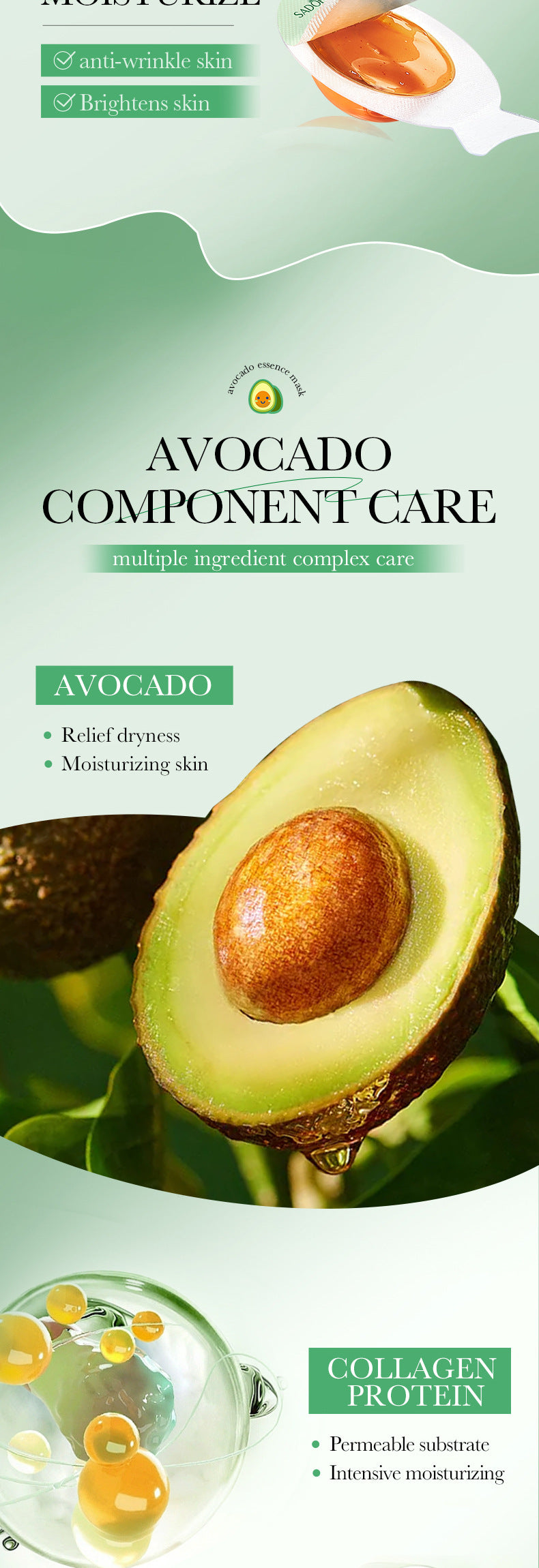 Sleep Mask SADOER Avocado Portable Smear-On Nourishing Anti-Wrinkle Freeze Mask Cross-Border Foreign Trade Wholesale