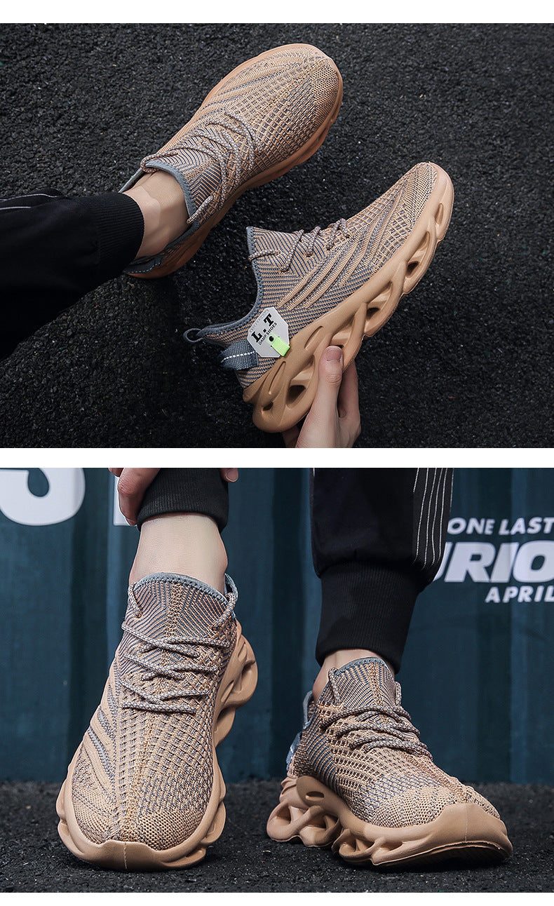 2025Men's Summer New Running Mesh Breathable Shock Absorption Sports Shoes Versatile Flyknit Large Size Mesh Casual Shoes