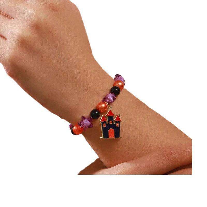 Women's Holiday Bracelet Gift European and American Style Quirky Bracelet Beaded Castle Pendant Halloween Bracelet