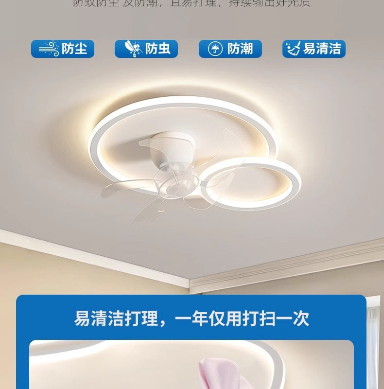 2025New Bedroom Ceiling Fan Light360Degree Rotating Airflow Energy-saving Eye Protection Cream Style Voice Control Lamp