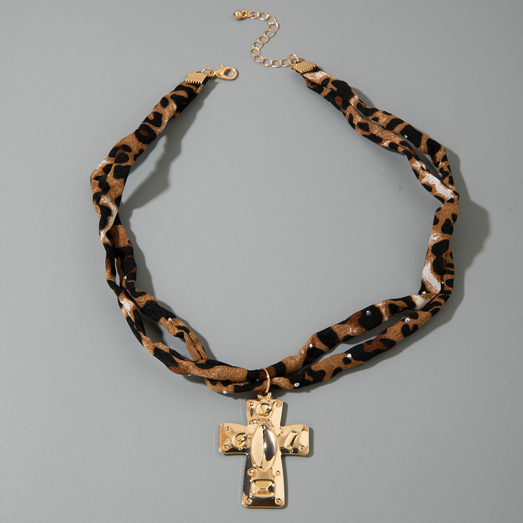 European and American Style Ocean-themed Cross Conch Starfish Pendant Leopard Print Exaggerated Necklace Collarbone Chain Jewelry