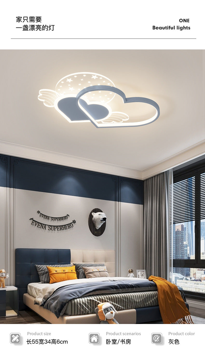 Cozy Eye Protection Bedroom Lamp led Simple Ceiling Light for Boys and Girls Princess Room Bedroom Creative Double Heart Lamp