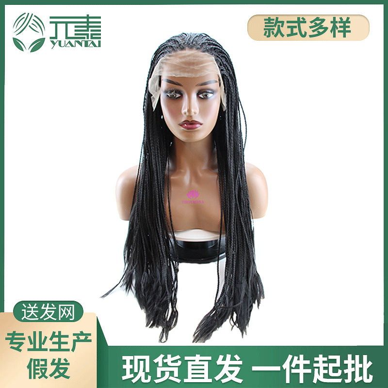 In Stock Long Braided Wig Lace Hand Crochet13*4Synthetic Hair Headband Hand-Knitted African Dreadlocks Trendy European and American Style