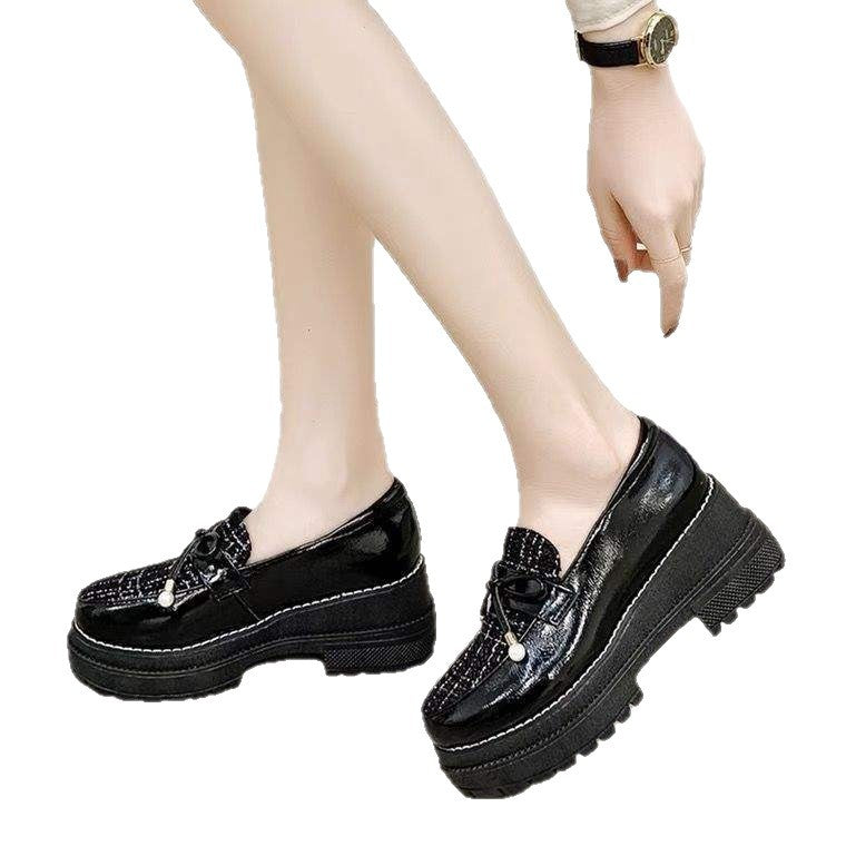 Platform Loafers2025Spring and Autumn New Style Women's Single Shoes Retro British Style Small Leather Shoes Women's Wedge Lazy Shoes