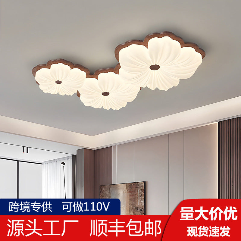 Vintage Cream Style Ceiling Light led Full Spectrum Eye Protection Walnut Wood Living Room Lamp Atmospheric Room Bedroom Lamp