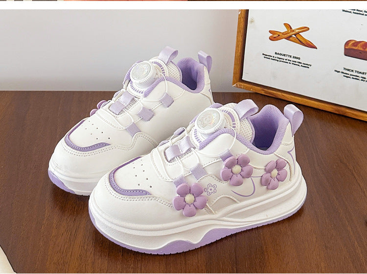 Children's Sports Shoes Spring and Autumn2025New Student Knob Girls' White Sneakers Versatile Casual Girls' Running Shoes