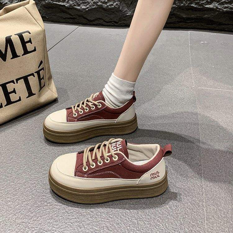 Thick-soled Height-increasing Women's Sneakers2025Spring New Niche Original Retro White Sneakers Sports Casual Shoes