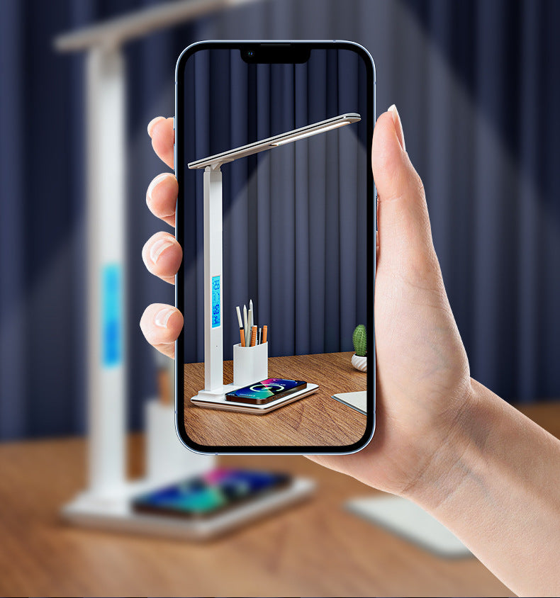 Student Eye Protection Desk Lamp Multi-Functional LED Digital Display Desktop Folding Light Smart15W Wireless Charging Desk Lamp Alarm Clock