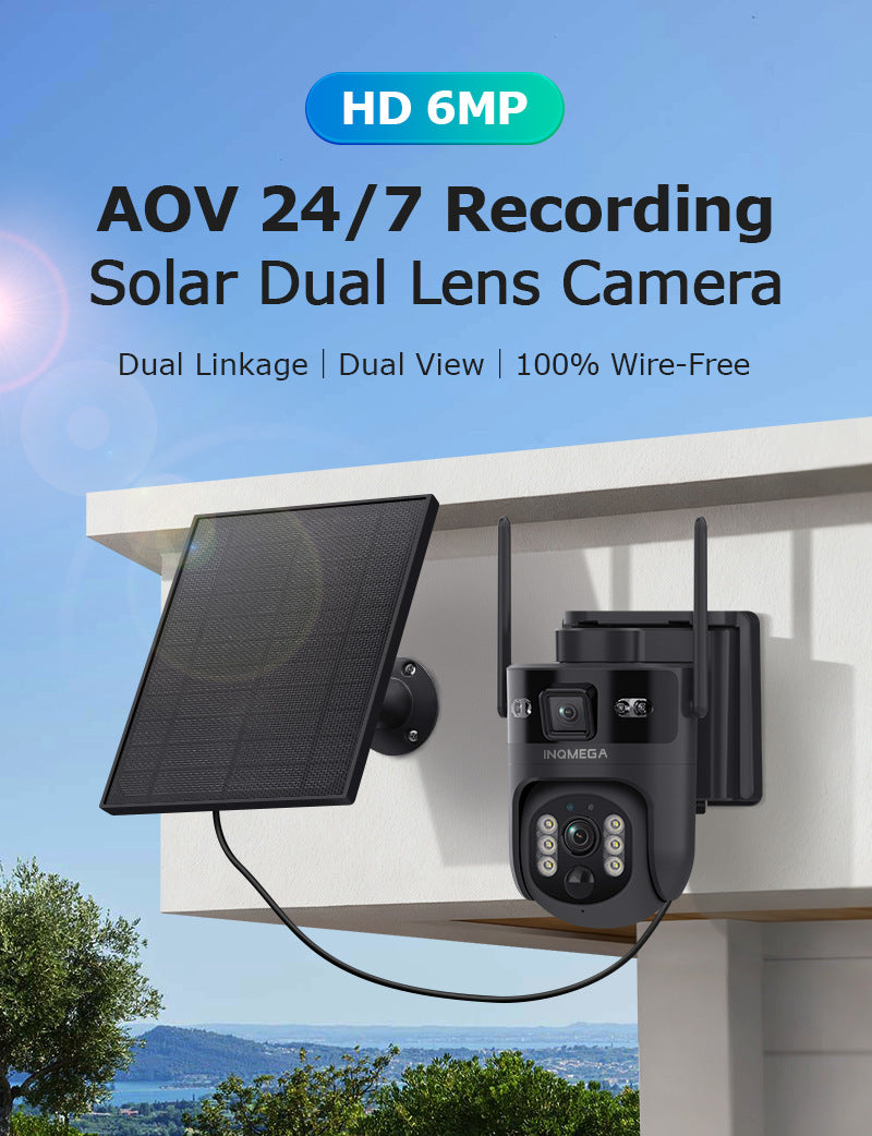 New Product aov Solar-powered Camera6MP High-definition full-color binocular camera with low power consumption for all-day recording