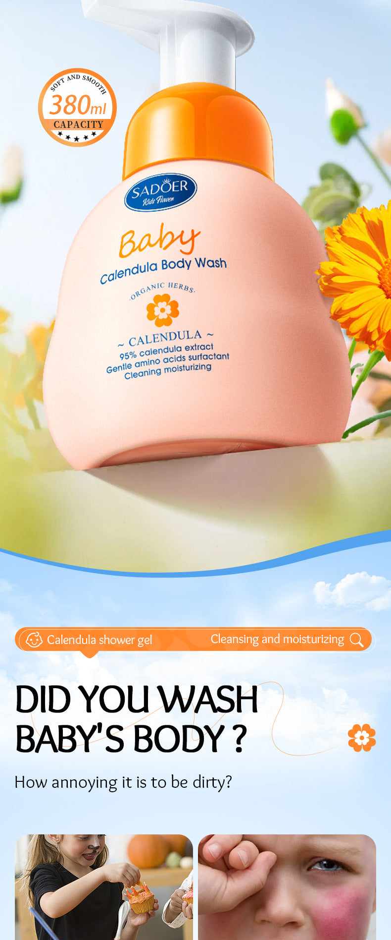 Calendula Children's Body Wash SADOER Amino Acid Cleansing Body Wash Cross-Border Wholesale