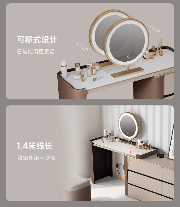 Multi-layer Solid Wood Rock Board Dressing Table Bedside Table Integrated Designer Bedroom Modern Minimalist High-grade Gray Makeup Table