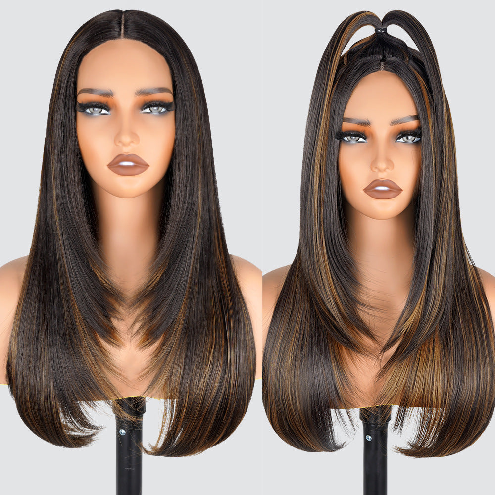Factory Direct Cross-Border Wigs High Light Straight Layers Lace  Front Wig