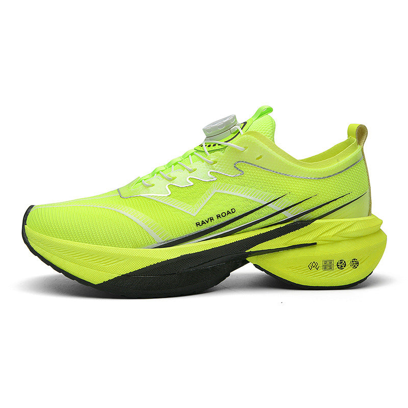 Summer New Hollow Breathable Rotating Buckle Racing Running Shoes Full Palm Carbon Plate Thick Sole Cushioning Sports Shoes