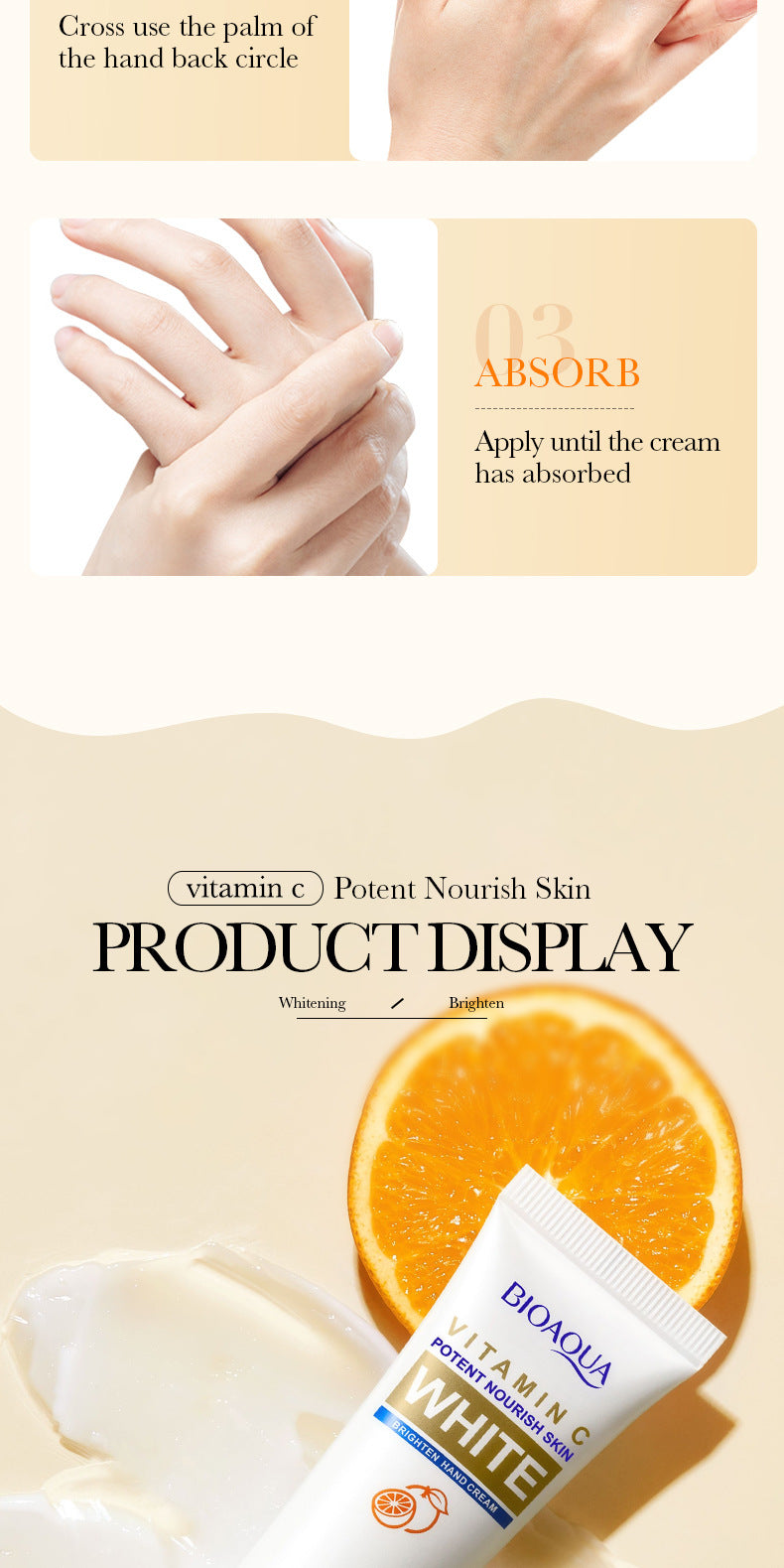 VC Whitening Hand Cream BIOAOUA Vitamin C Moisturizing Anti-Chap Nourishing Cross-Border Wholesale