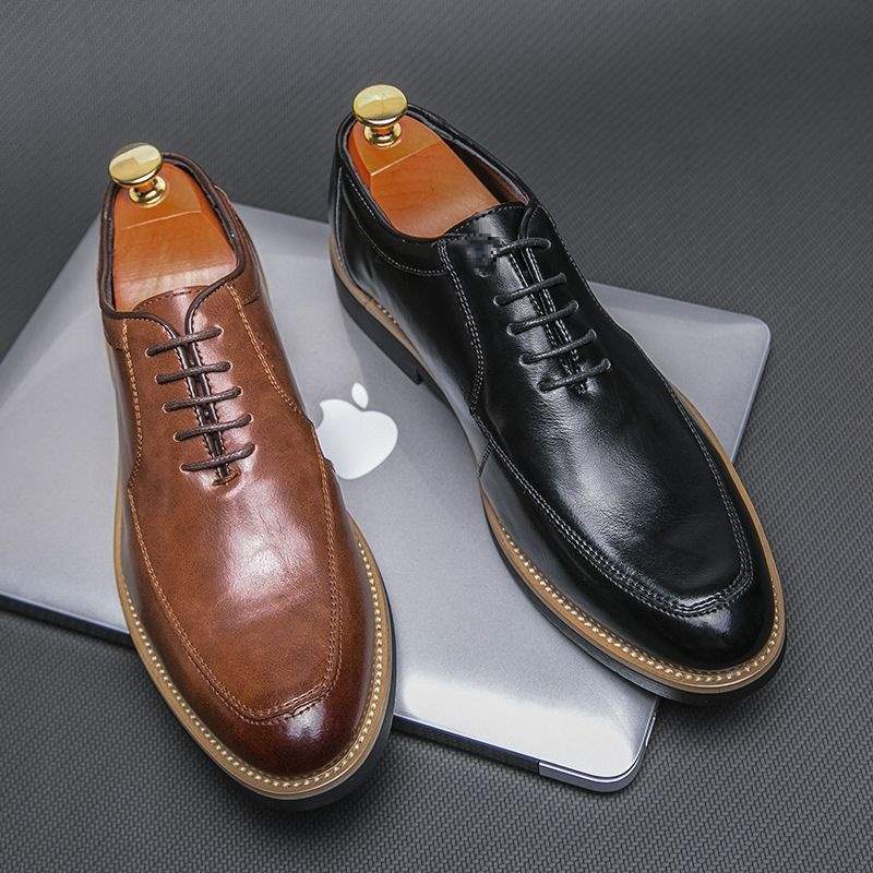 Men's Leather Shoes New Business Formal Casual British Style Breathable Brown Korean Trend Height Increasing Pointed Toe Groom Wedding