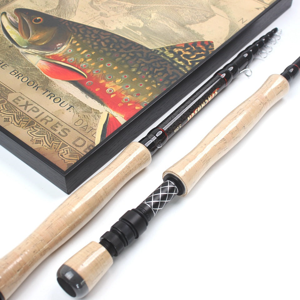European and American Popular Portable Retractable Fly Rod Carbon Fiber Wooden Handle Fly Fishing Rod Retractable Lure Fishing Rod
