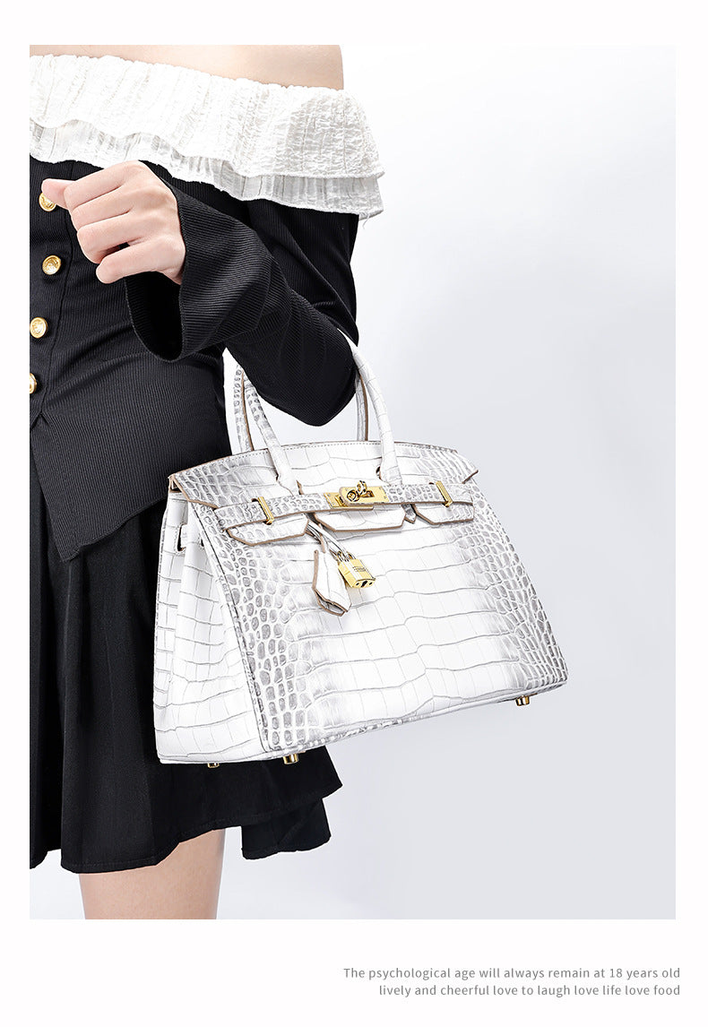 European and American New Style Platinum Bag Crocodile Pattern Women Genuine Leather High-end Fashion Women's Bag Single Shoulder Crossbody Large Capacity Handbag
