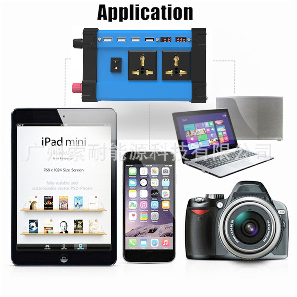 Car Adapter Small Electrical Device300W/500W Inverter12V Turn110V/220V 4个USB Mouth2Socket