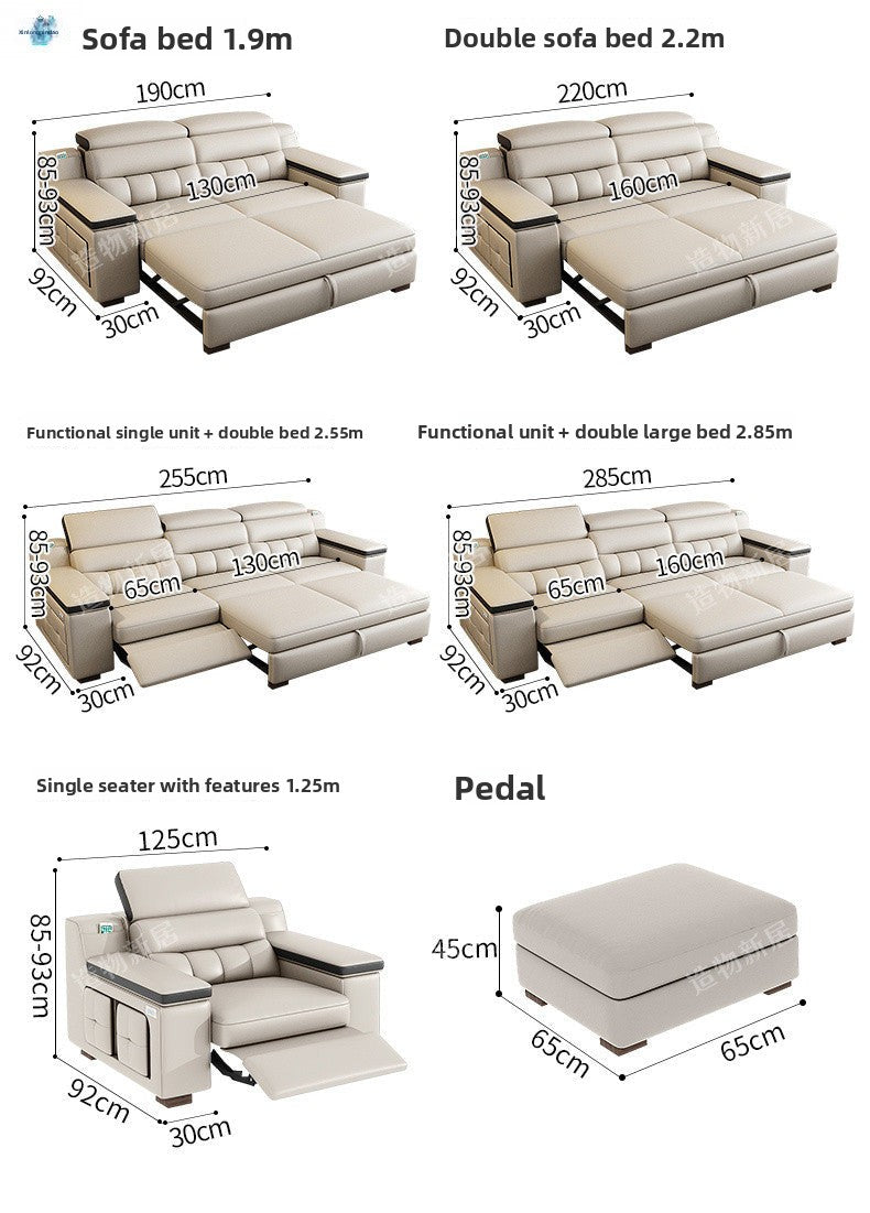 Factory Direct New Model Sofa Electric Italian Modern Simple Living Room Home Top Layer Cowhide Multifunctional Sofa Bed