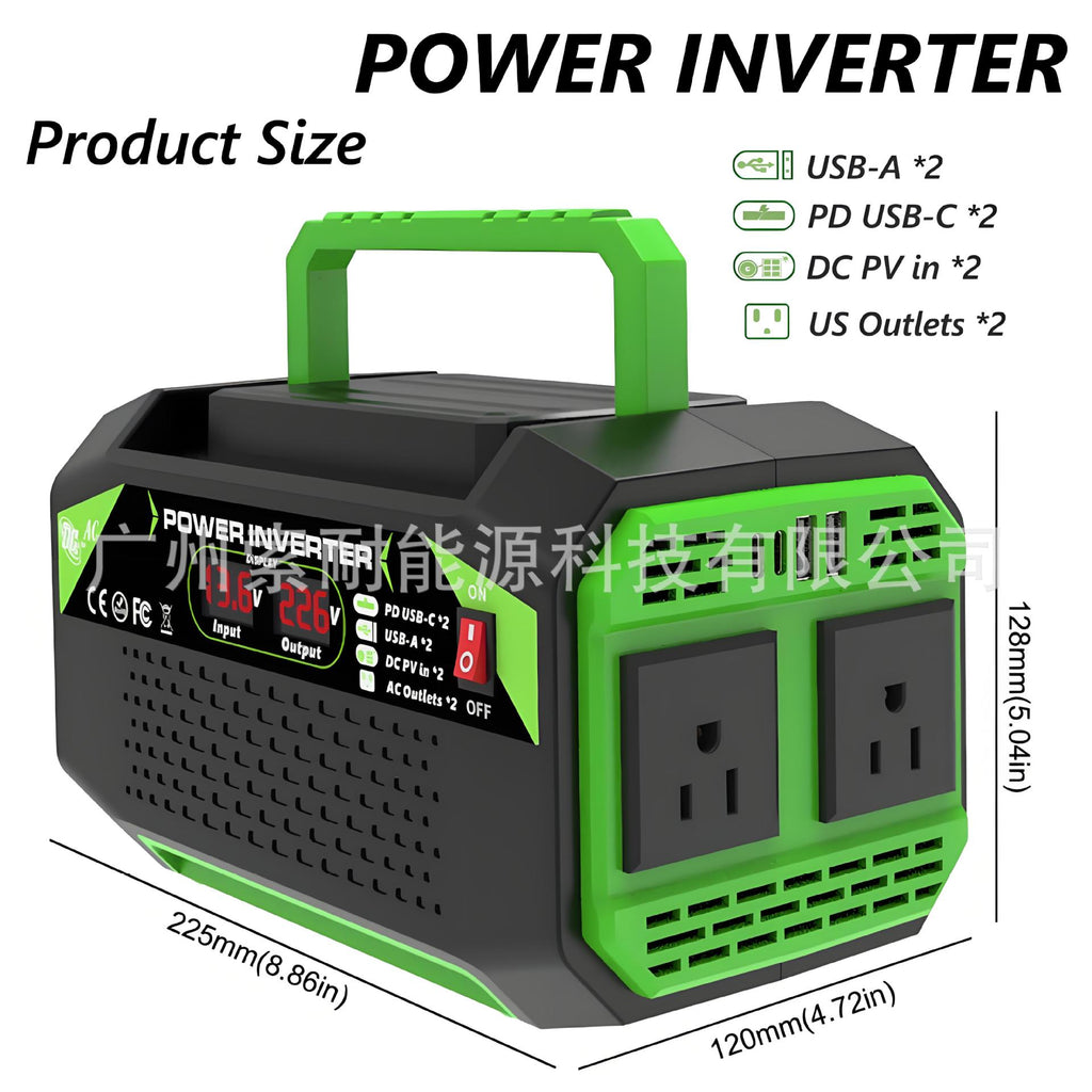 US Standard Socket Car Inverter300W/500W12V Turn110V With dual display/USB/Type-C