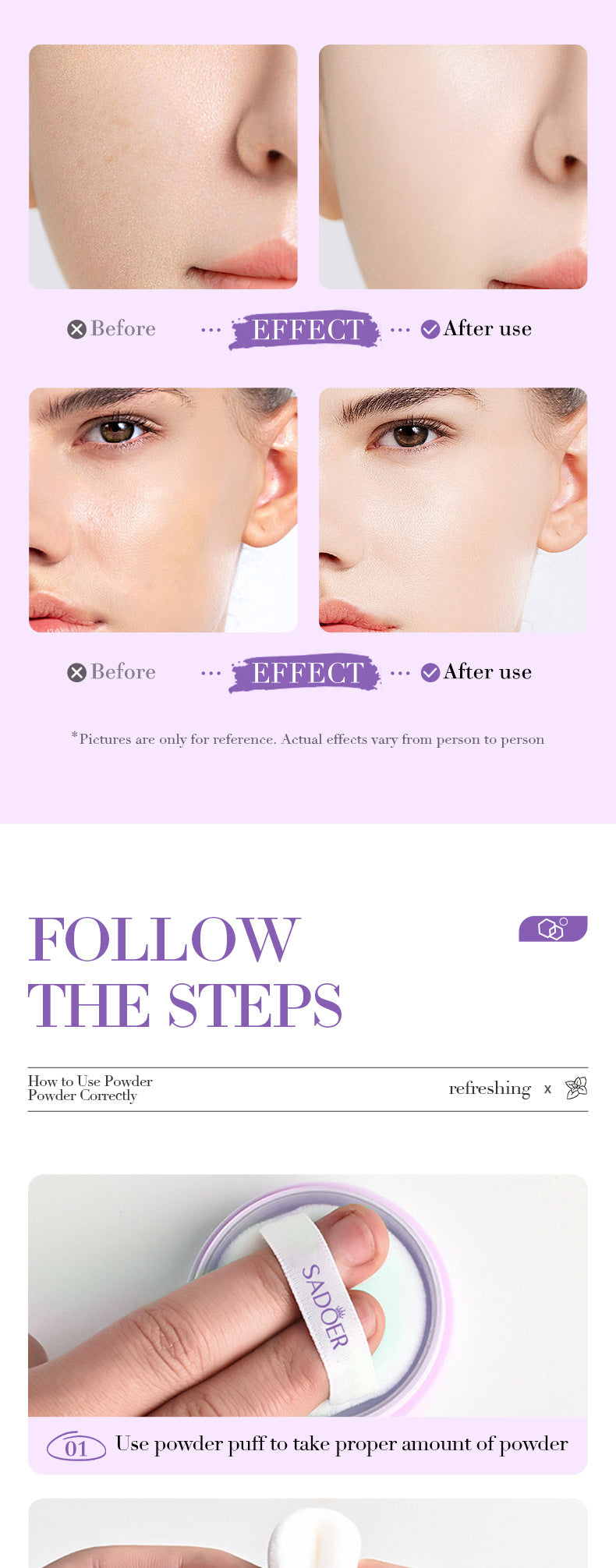 Full English Makeup SADOER Mineral Loose Powder Refreshing Lightweight Setting Concealer Powder  Wholesale