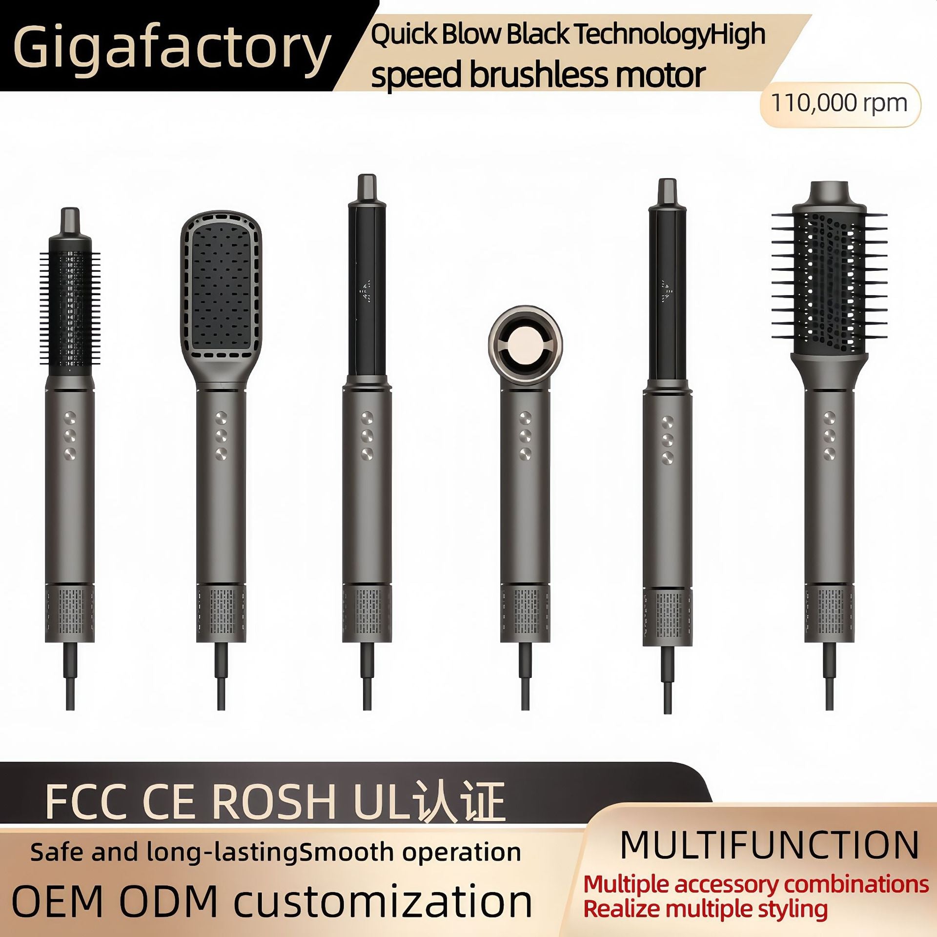 фенHigh-Speed Hair Dryer Hot Air Comb Set 6-in-1 Curling Iron Multi-Functional Hair Dryer Home Appliance