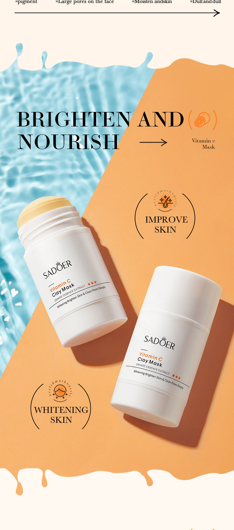 Full English Solid Face Mask40g SADOER Vitamin C Aloe Vera Mugwort Cleansing Mud Mask  Wholesale