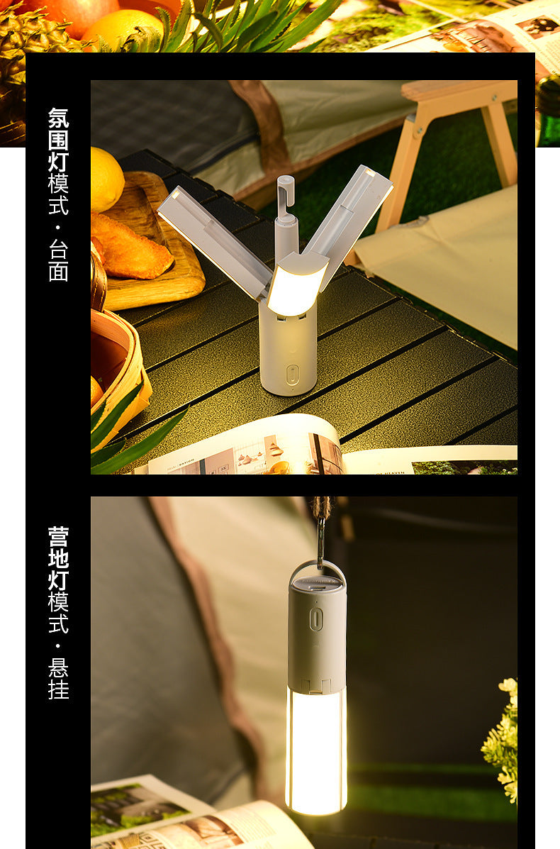 Camping Multifunctional Folding Light Tent Atmosphere Light Camping Lantern Handheld Hanging Light Dormitory Student Lighting Outdoor