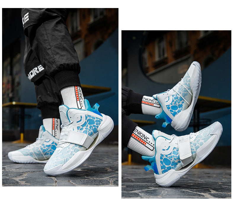 Autumn and Winter New Water Flower4Trendy Casual Basketball Shoes for Teenagers with Velcro Friction Sound and Non-Slip Sports Shoes