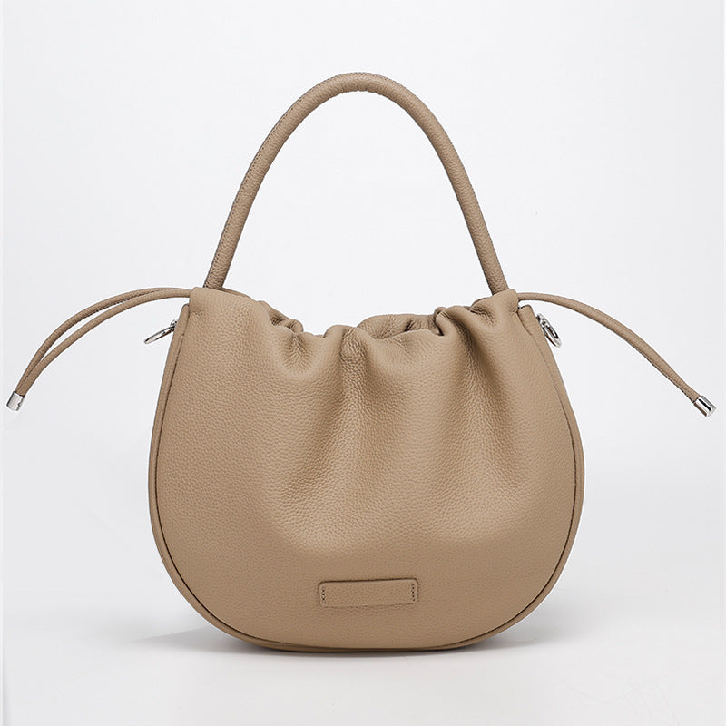 New Women's Bag Cloud Bag Fashion Crossbody Bag Cowhide Shoulder Bag Handbag Pleated Saddle Bag Trendy