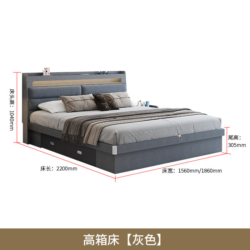 Custom Fabric Bed1.5Small Apartment Master Bedroom Soft Pack Technology Fabric Double Bed Simple Solid Wood Storage Bed Organizer