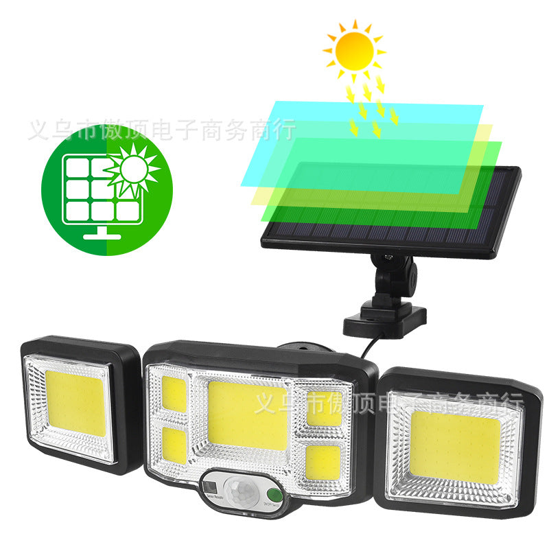 Outdoor Solar Street Light Waterproof Split Wall Light Garden Courtyard Light Human Body Sensor Light Rotatable Three-Head Light