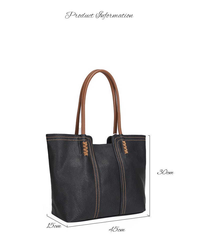 Korean Style2024New Fashionable and Elegant Simple Tote Bag Retro Large Capacity Mother-Daughter Bag for Women Shoulder Handbag Commuting