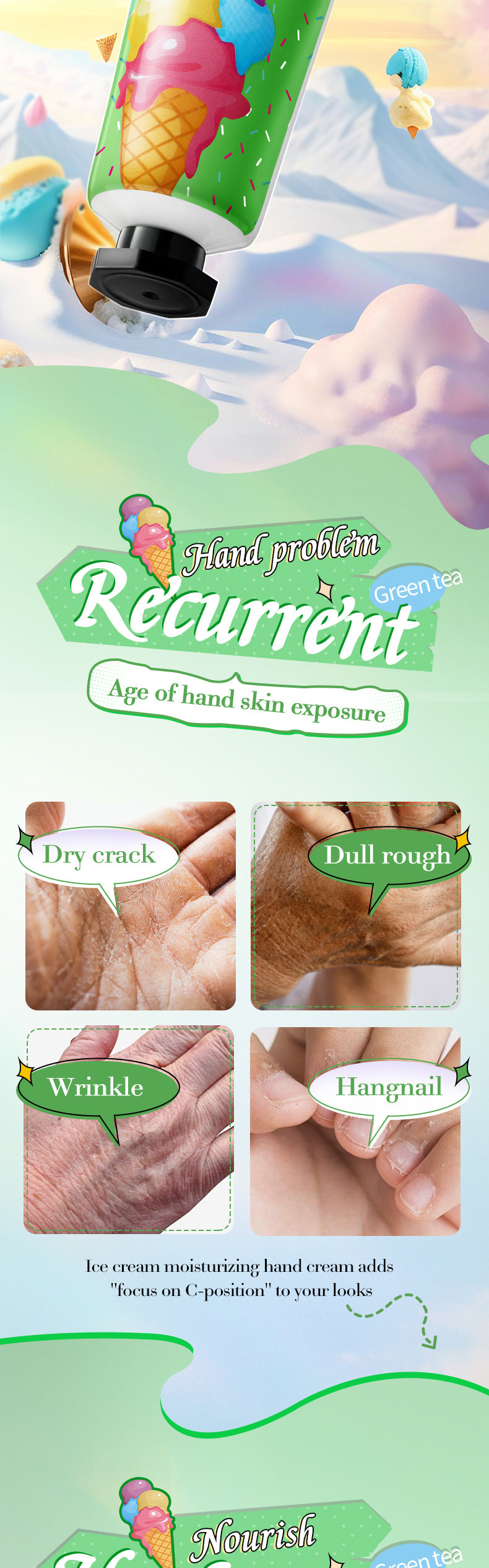 Green Tea Ice Cream Hydrating Hand Cream SADOER Autumn and winter hand cream cross-border foreign trade wholesale
