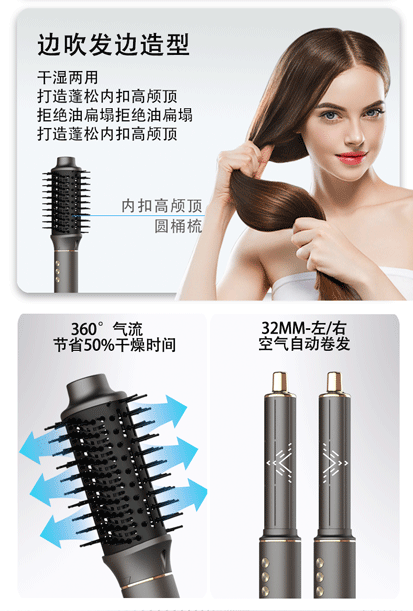 New six-in-one hair dryer for home use High Power Negative Ion High-Speed Hair Dryer Curling Hot Air Brush