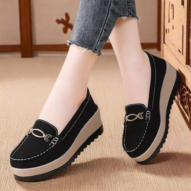 Winter Fleece-Lined Warm Cotton Shoes for Women, Soft Sole Wedge Thick Sole Platform Shoes, Slip-On Mom Shoes