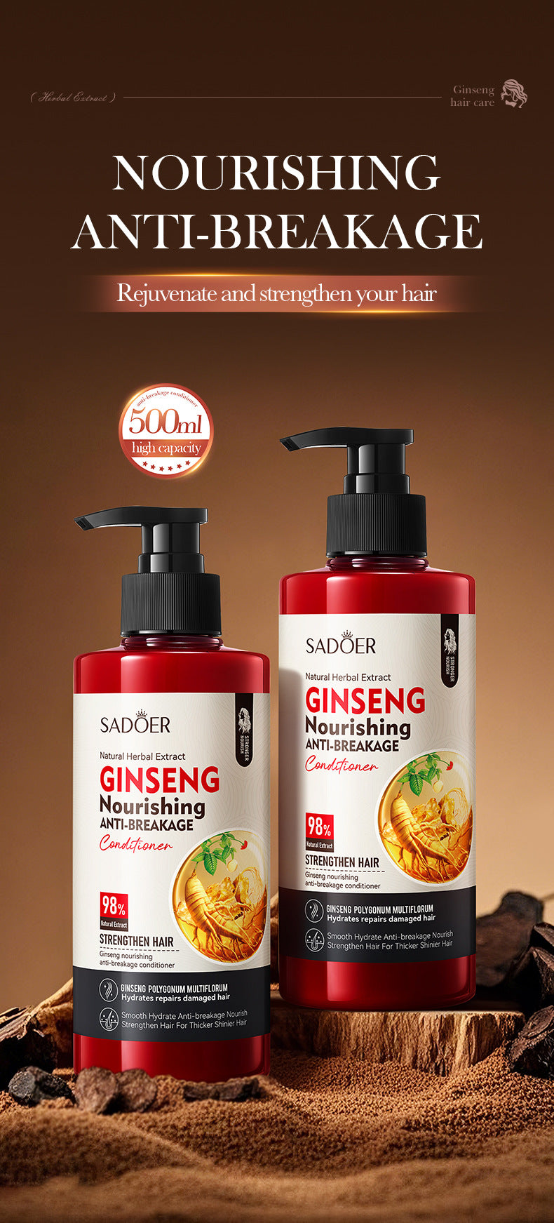 Ginseng and Polygonum Multiflorum Nourishing Hair Conditioner SADOER Anti-breakage Volumizing Conditioner Cross-Border Wholesale