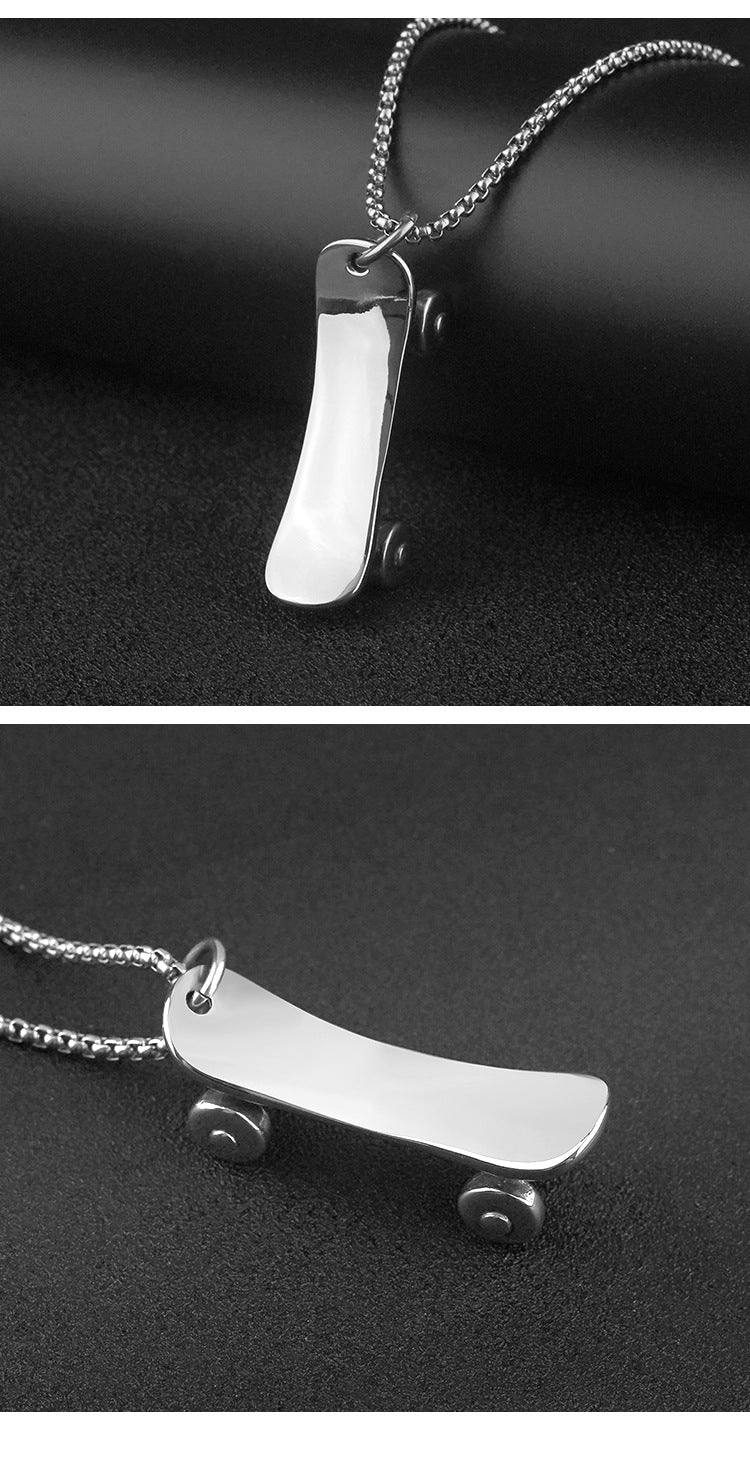 New Men's Personality Skateboard Stainless Steel Pendant Punk Rock Sports Titanium Steel Necklace Factory Wholesale