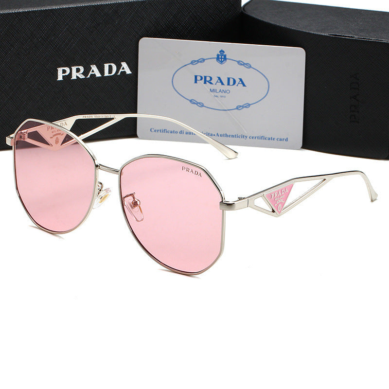 PR Home gold Triangle Logo Glasses Frame Women Irregular Large Frame Natural Trendy Glasses Unisex Sunglasses57Couple